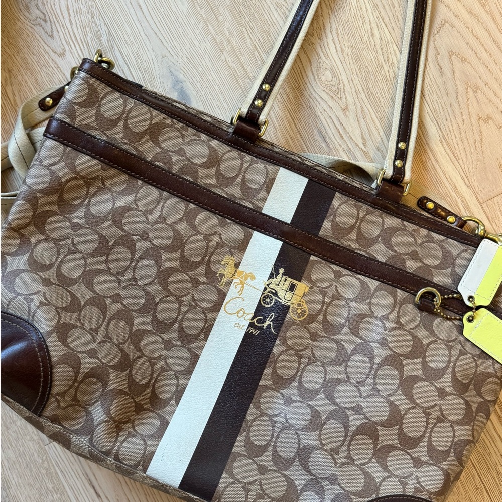 Coach Brown and Cream Signature Tote
